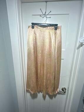 Breckenridge Floral Satin Maxi Skirt Size 16 Gold Pink Rose Brocade